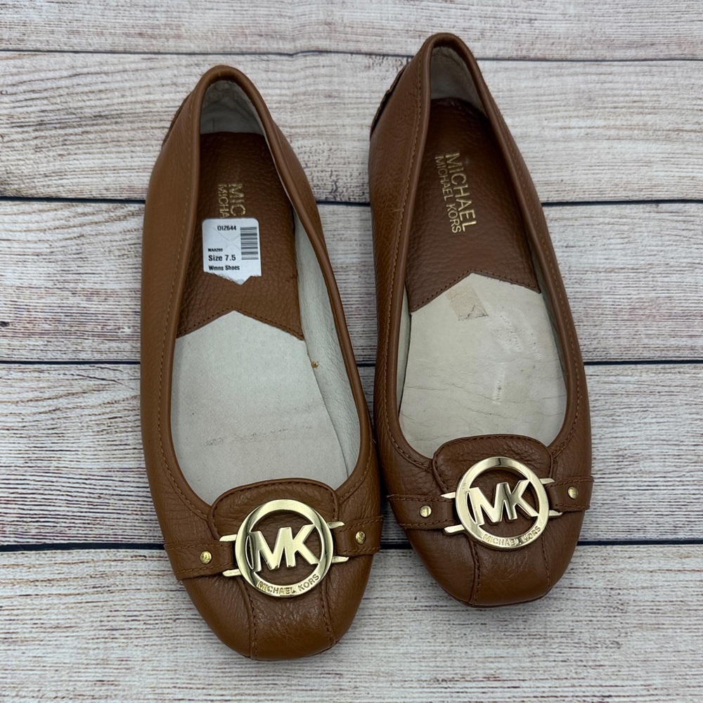 Michael Kors Tan Leather Loafers with Gold Accents